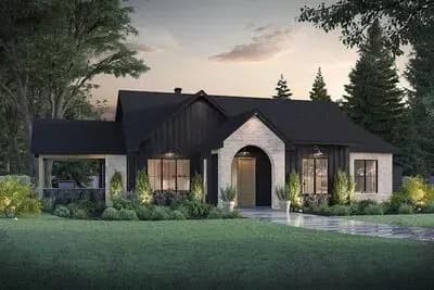 Modern Transitional Ranch House Plan with 3 Beds and Outdoor Kitchen