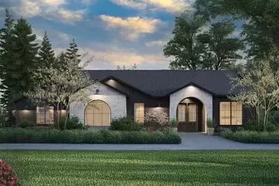 Elegant Contemporary Modern House Plan with Home Office and Split Bedrooms