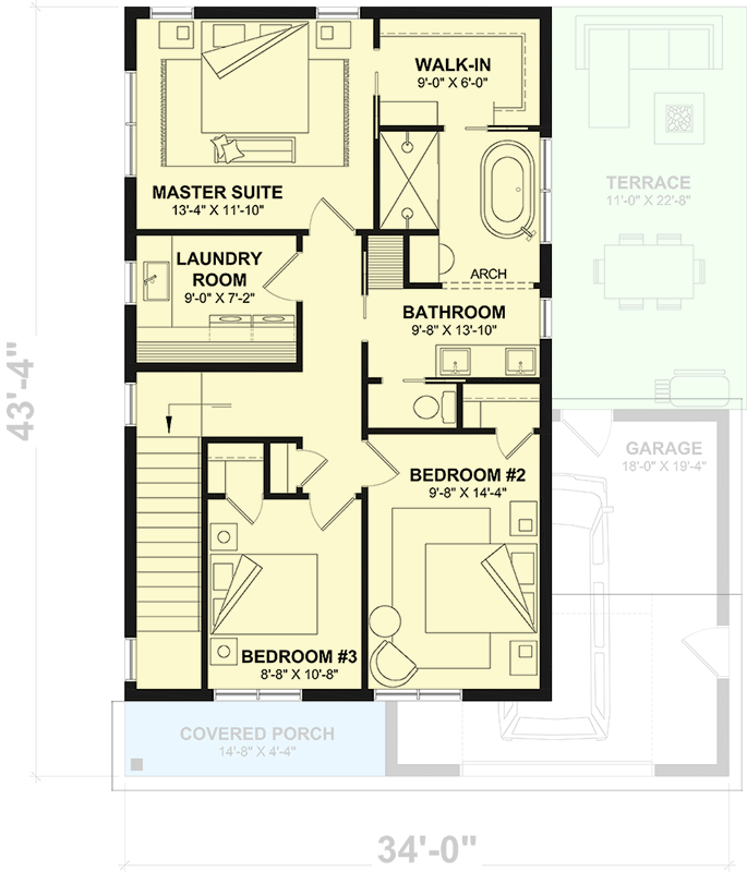 Plan 22714DR: Modern 3-Bedroom Farmhouse House Plan with Butler Pantry and Upstairs Laundry - Floor Plan - 2nd Floor - Contemporary, Farmhouse