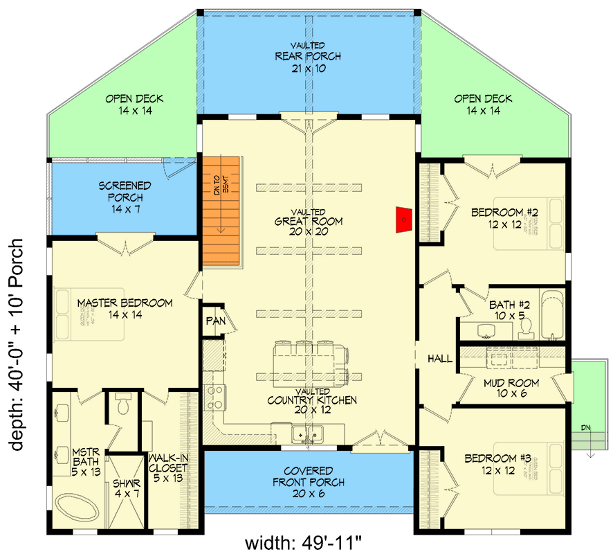 Plan 680620VR: Craftsman House Plan with Split Bedrooms and Two-Story Great Room - Floor Plan - Main Level - Craftsman, New American