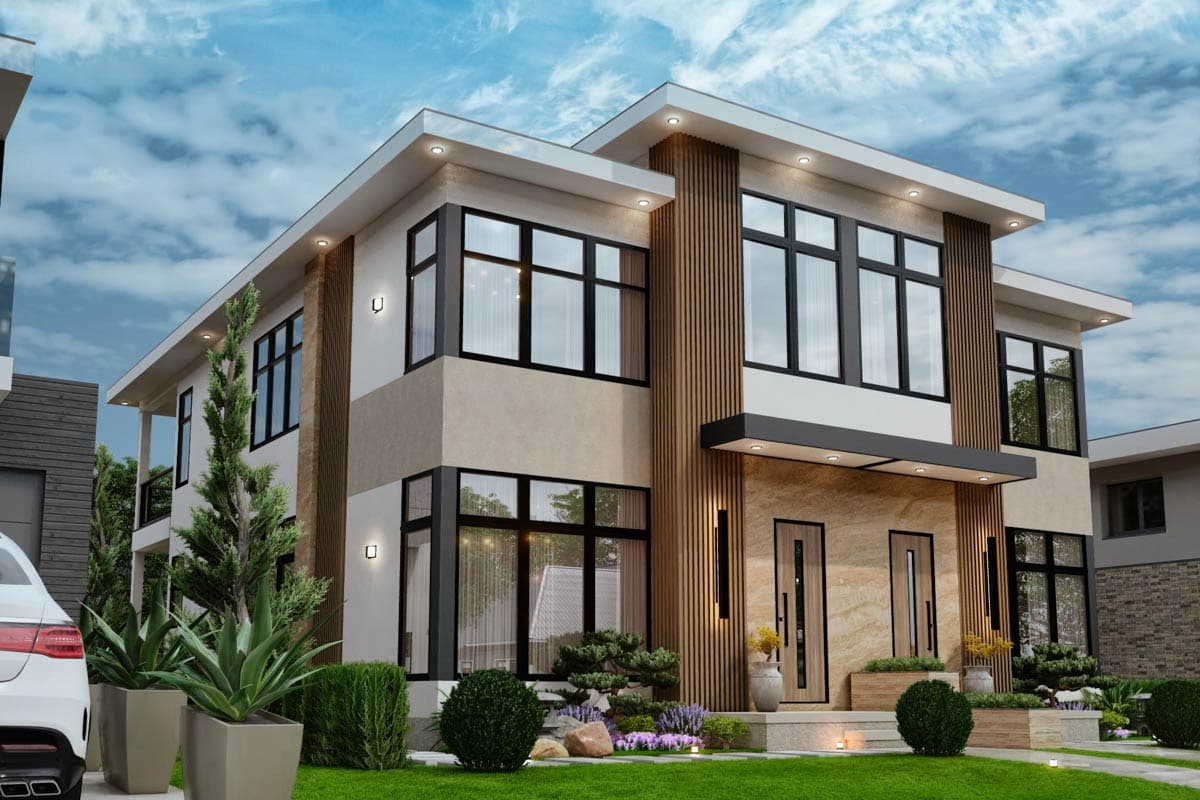 Plan 25934GE: Stylish Contemporary Duplex House Plan with Private Balconies and Home Offices - Image #6 - Contemporary, Modern, Northwest