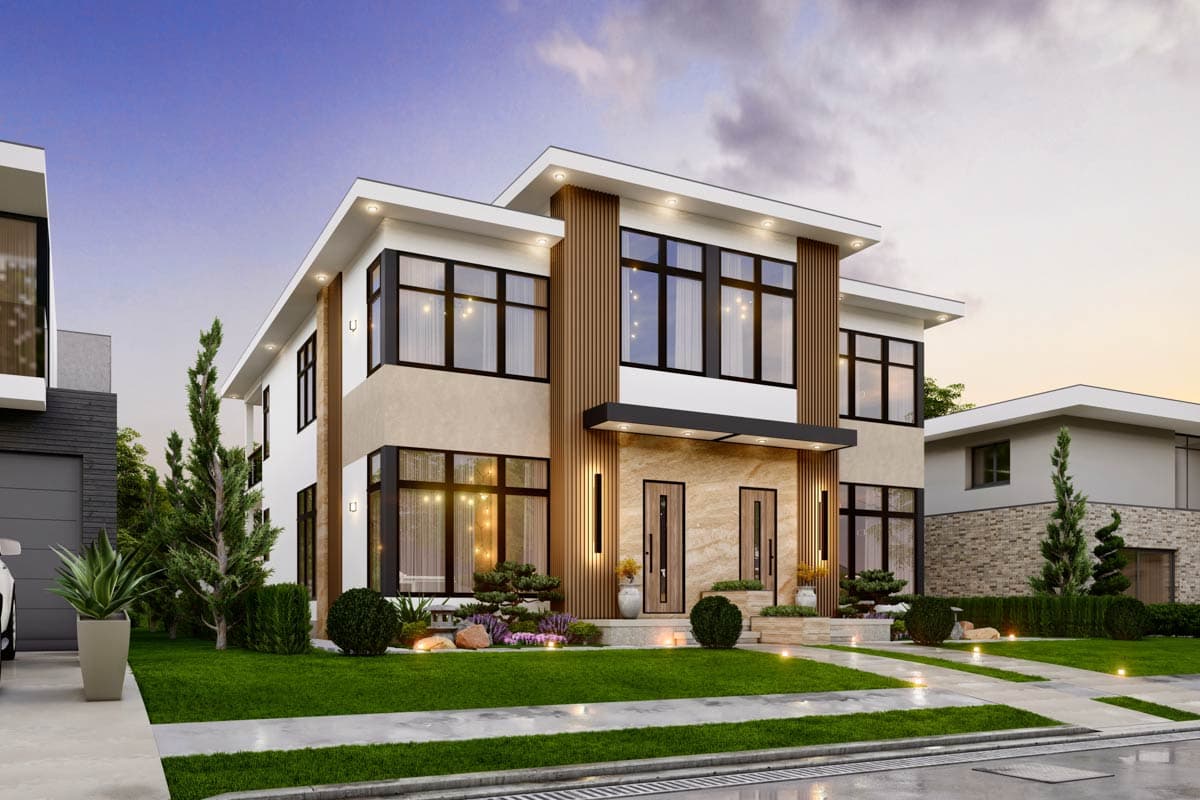 Plan 25934GE: Stylish Contemporary Duplex House Plan with Private Balconies and Home Offices - Image #7 - Contemporary, Modern, Northwest