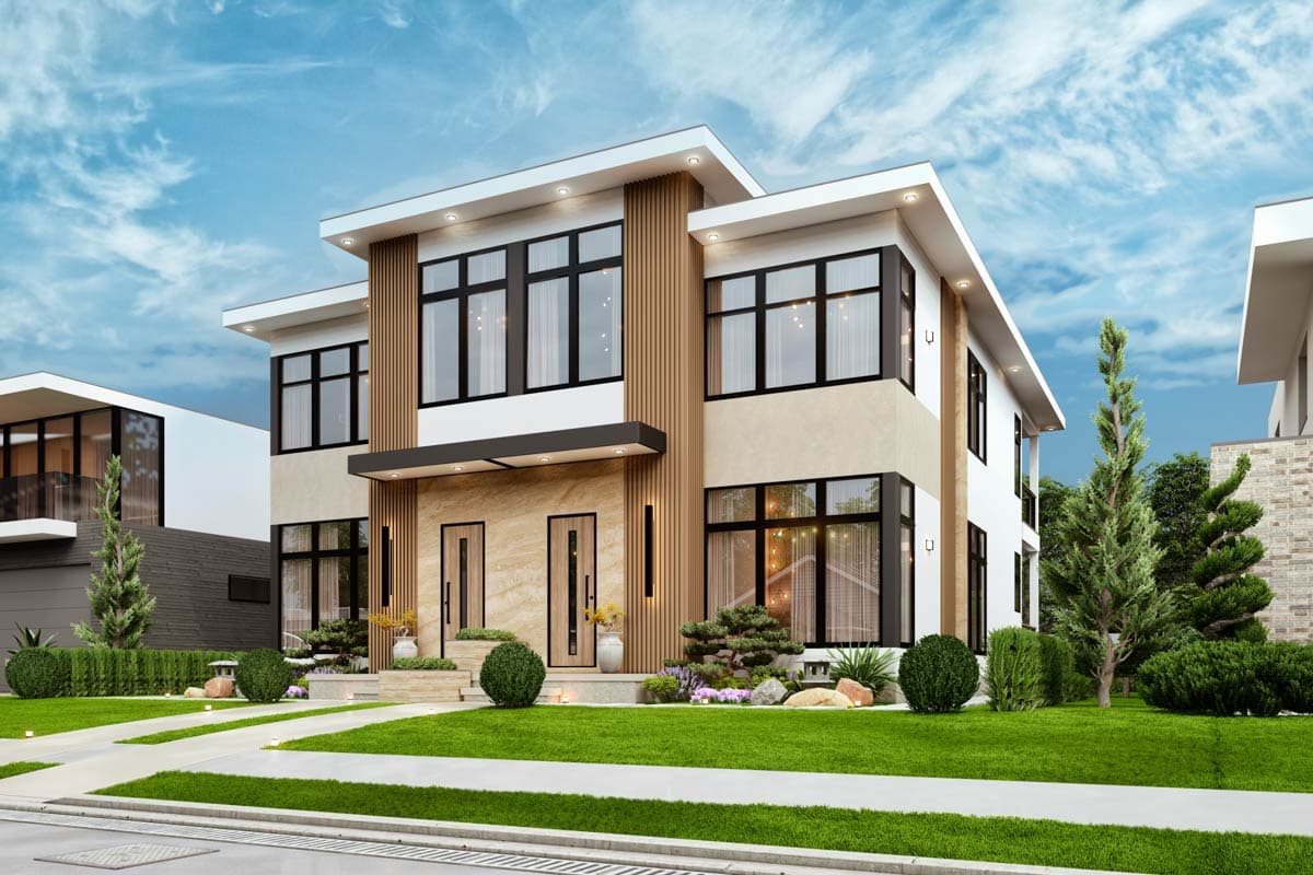 Plan 25934GE: Stylish Contemporary Duplex House Plan with Private Balconies and Home Offices - Image #8 - Contemporary, Modern, Northwest