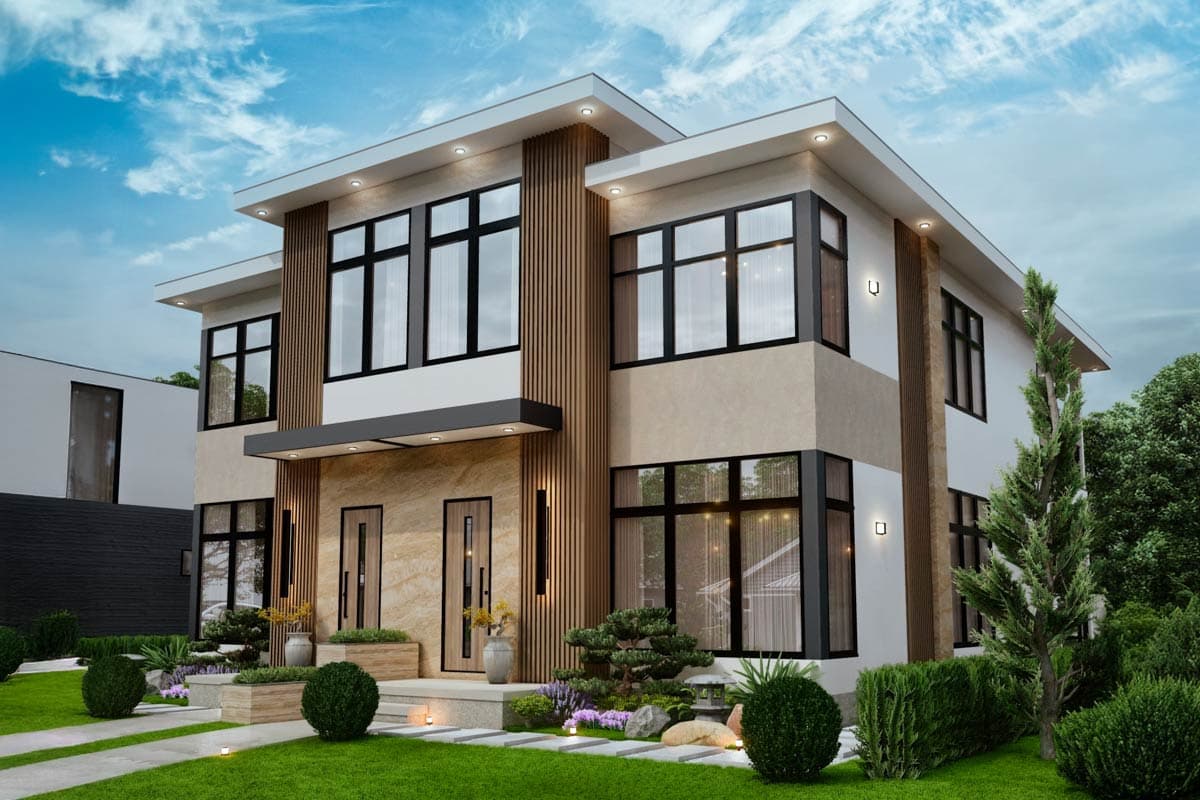 Plan 25934GE: Stylish Contemporary Duplex House Plan with Private Balconies and Home Offices - Image #9 - Contemporary, Modern, Northwest