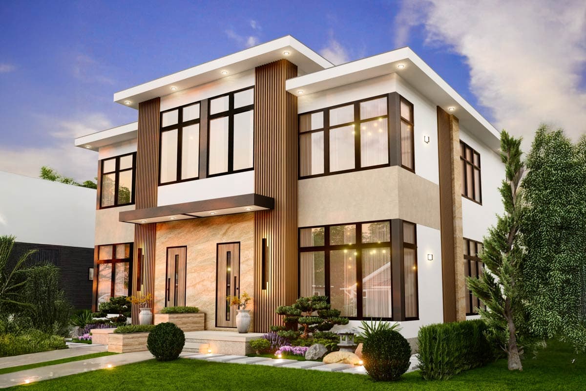 Plan 25934GE: Stylish Contemporary Duplex House Plan with Private Balconies and Home Offices - Image #11 - Contemporary, Modern, Northwest