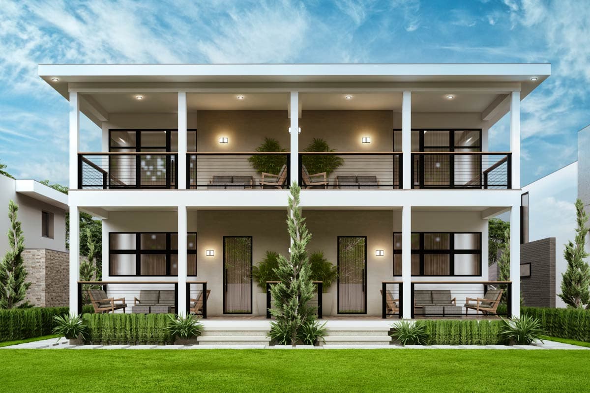 Plan 25934GE: Stylish Contemporary Duplex House Plan with Private Balconies and Home Offices - Image #14 - Contemporary, Modern, Northwest