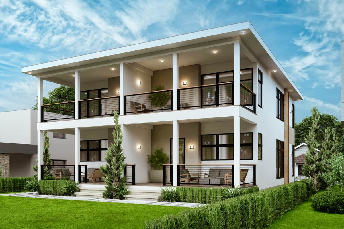 Plan 25934GE: Stylish Contemporary Duplex House Plan with Private Balconies and Home Offices - Image #12 - Contemporary, Modern, Northwest