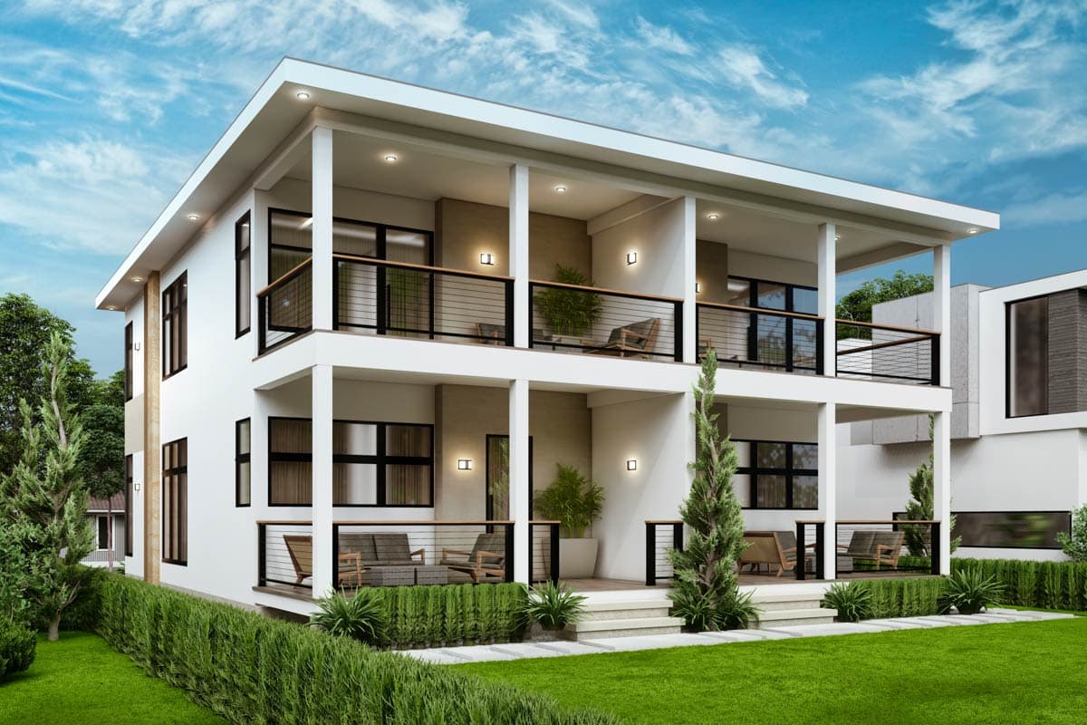 Plan 25934GE: Stylish Contemporary Duplex House Plan with Private Balconies and Home Offices - Image #13 - Contemporary, Modern, Northwest