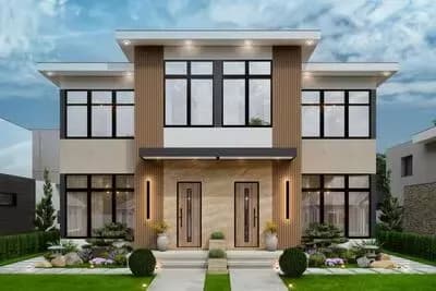 Stylish Contemporary Duplex House Plan with Private Balconies and Home Offices