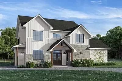 Open Concept Modern Farmhouse House Plan with 5 Beds, Main Master
