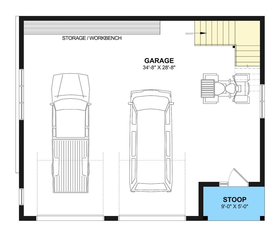 Plan 22724DR: Farmhouse Style Detached Garage Plan with Workshop and Bonus Space - Floor Plan - Main Level - Farmhouse