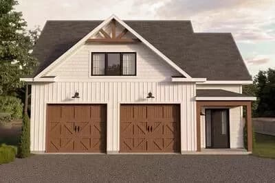 Farmhouse Style Detached Garage Plan with Workshop and Bonus Space