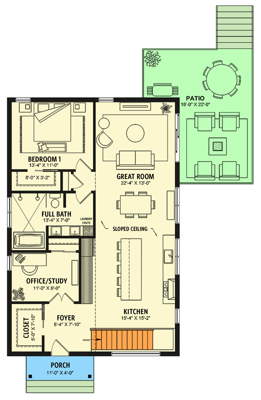 Plan 22729DR: Modern Cottage House Plan with Vaulted Living and Flexible Bedrooms - Floor Plan - Main Level - Contemporary, Cottage, Modern