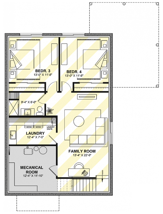 Plan 22729DR: Modern Cottage House Plan with Vaulted Living and Flexible Bedrooms - Floor Plan - Lower Level - Optionally Finished Basement - Contemporary, Cottage, Modern