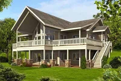 Craftsman Mountain Plan with Two-Story Great Room, Walkout Basement