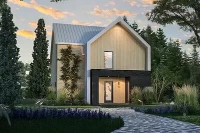 Modern 1-Bedroom House Plan with Cathedral Living and Upstairs Master