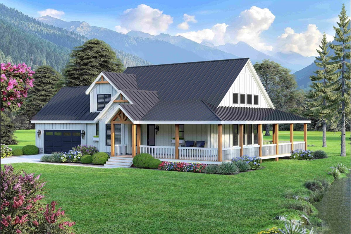 Plan 680621VR: Country Farmhouse House Plan with Vaulted Great Room and Wrap-Around Porch - Image #6 - Country, Farmhouse, Modern Farmhouse