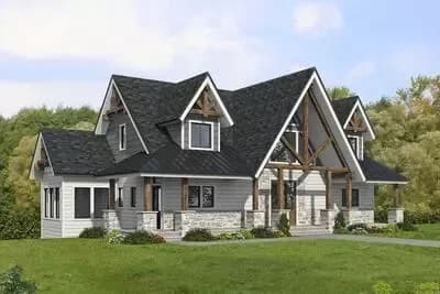  Craftsman Mountain House Plan with Master on Main and Two-Story Great Room