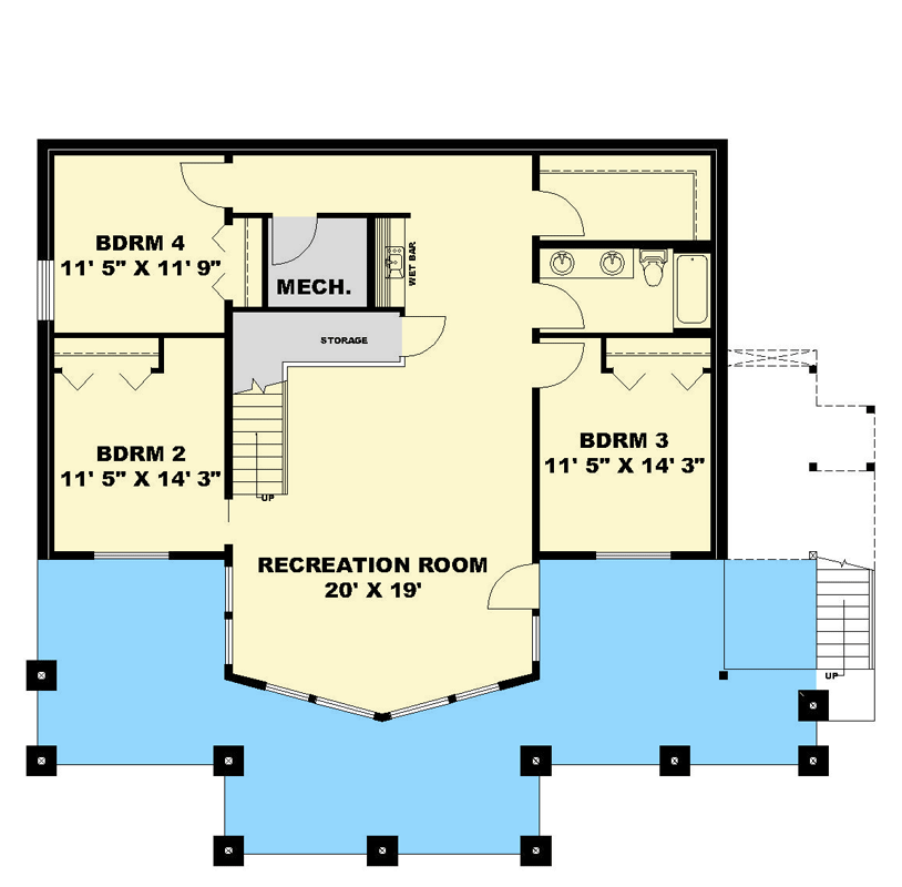 Plan 350175GH: Mountain House Plan with Walkout, 5 Beds, Wrap-Around Porch - Floor Plan - Lower Basement Level - Mountain