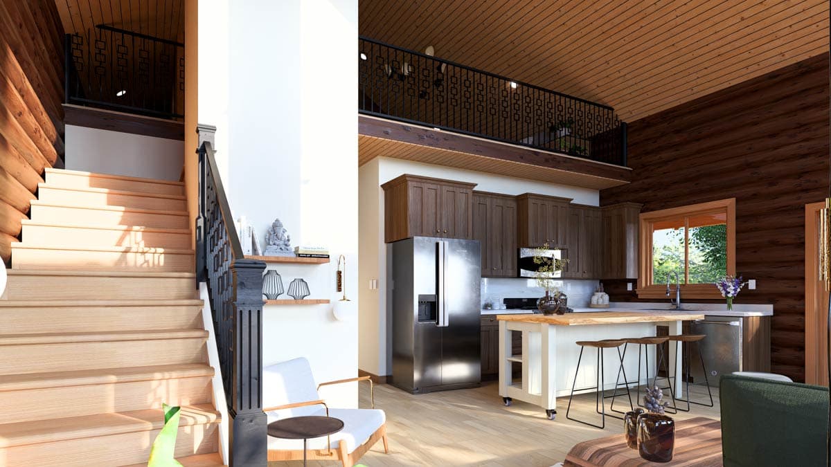 Plan 61671UT: Rustic Log Cabin House Plan with Loft and Two-Story Great Room - Image #5 - Cabin, Cottage, Rustic