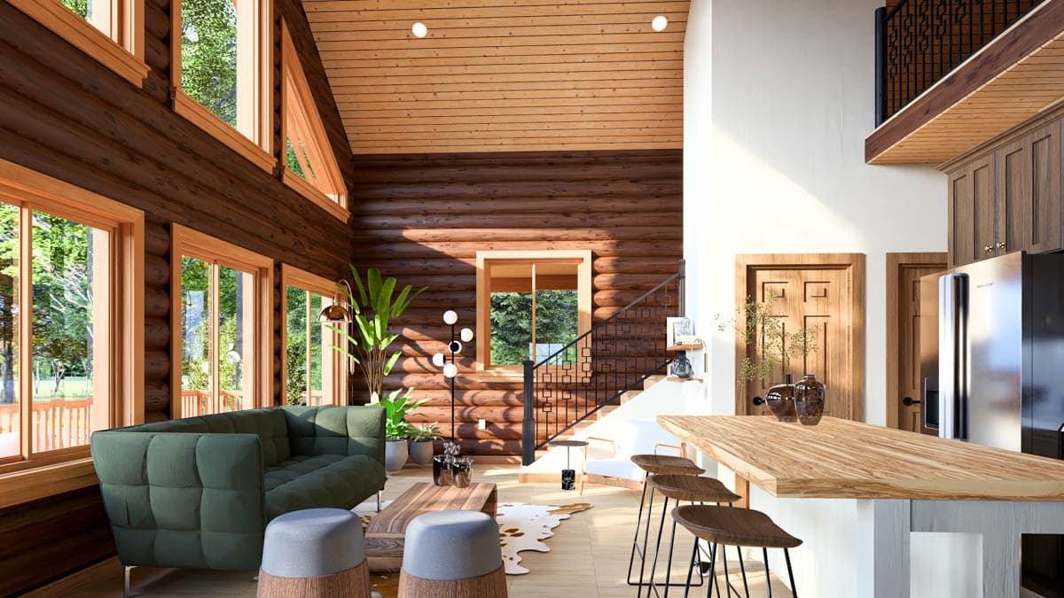 Plan 61671UT: Rustic Log Cabin House Plan with Loft and Two-Story Great Room - Image #6 - Cabin, Cottage, Rustic