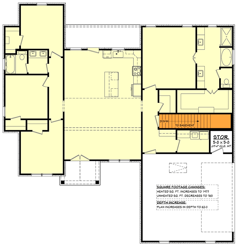 Plan 52018HZ: New American 4 Bed House Plan with Split Suites and Butler Pantry - Floor Plan - Basement Stairs Location - Craftsman, New American, Ranch, Traditional