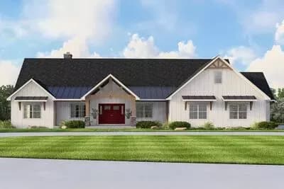 New American House Plan with Split Bedrooms and 3-Car Garage