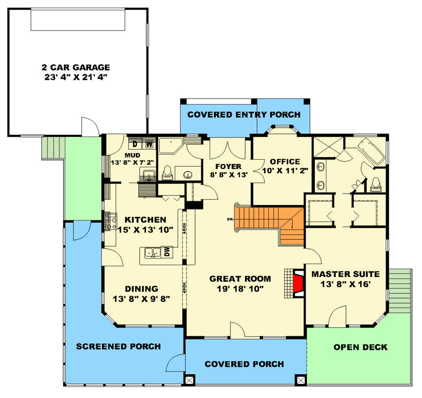 Plan 350179GH: Mountain House Plan: 3 Beds, Walkout Basement and Two-Story Great Room - Floor Plan - Main Level - Country, Mountain