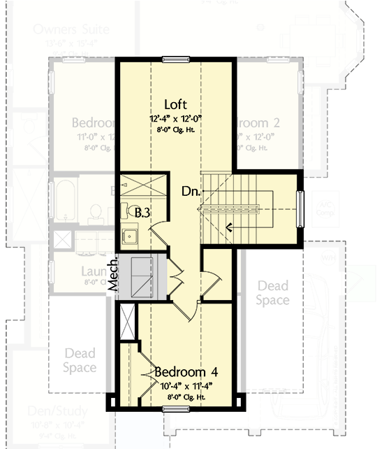 Plan 42053MJ: Contemporary 4-Bed House Plan with First-Floor Master and Loft - Floor Plan - 3rd Floor - Contemporary, Florida-Style, Modern Farmhouse, Transitional