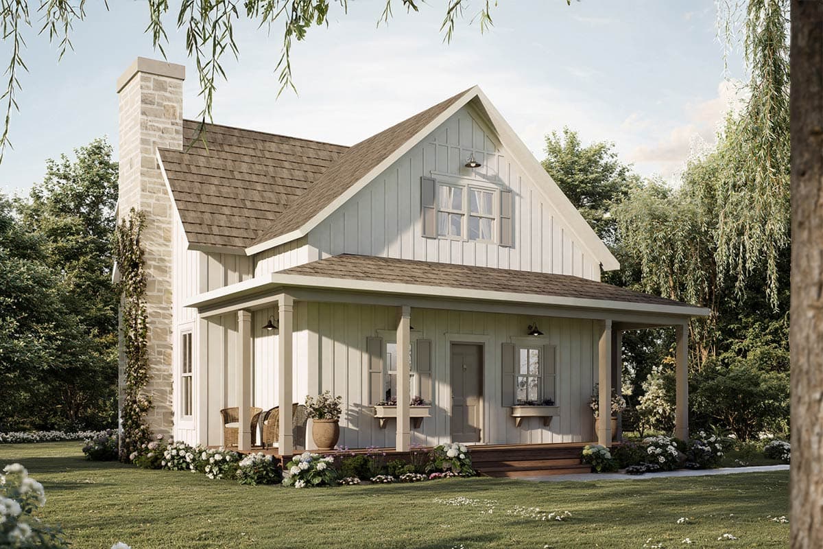 Plan 22740DR: Charming 2-Bedroom Modern Farmhouse Plan with Covered Porch
