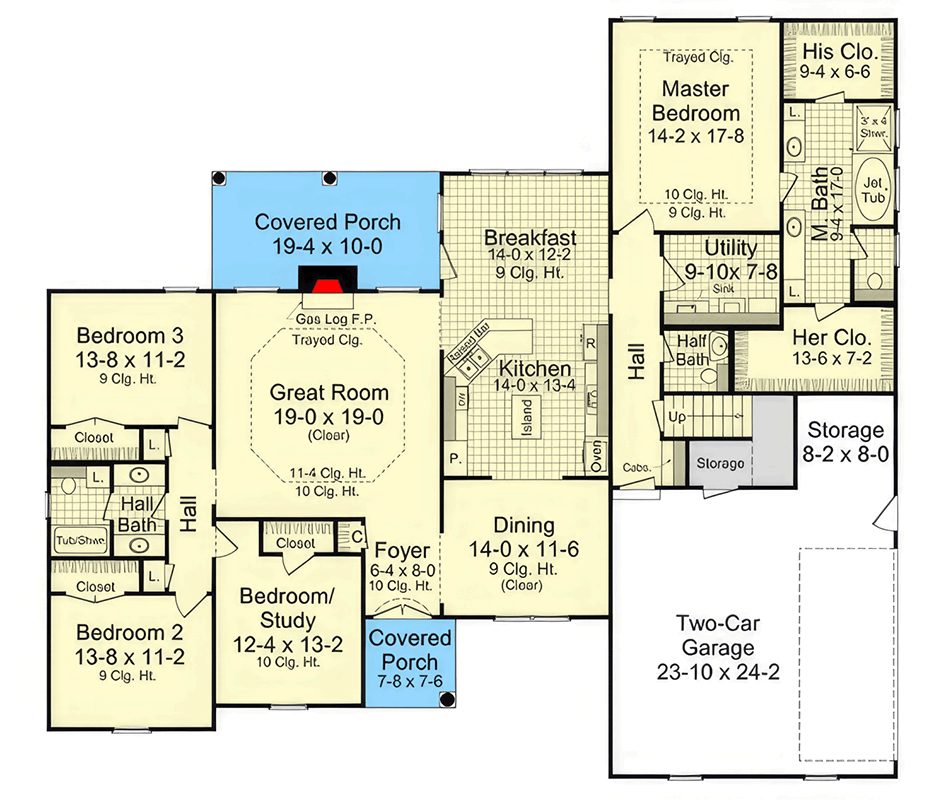 Plan 51325MM: Elegant 3000 Sq Ft Traditional House Plan with 4 Beds and Bonus Room - Floor Plan - Main Level - Country, Traditional