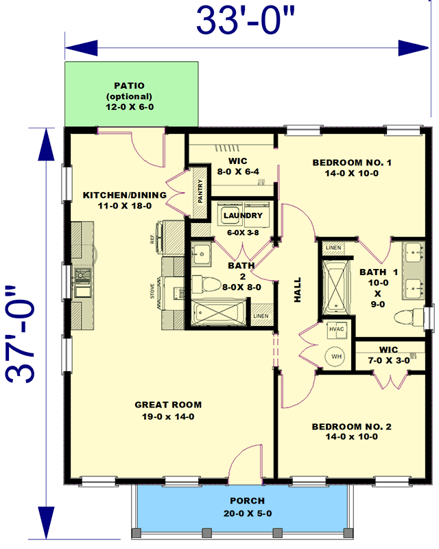 Plan 25073DH: Inviting 2-Bed Cottage House Plan with Open Living and Butler Pantry - Floor Plan - Main Level - Cottage, Country