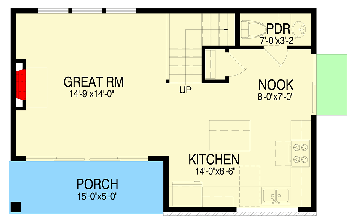 Plan 28159J: Sleek Contemporary 2-Bedroom House Plan with Upstairs Master and Laundry - Floor Plan - Main Level - Contemporary
