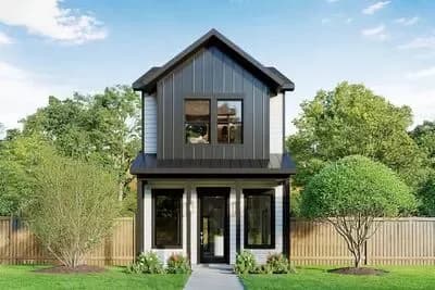 Narrow Contemporary 2-Bedroom House Plan with Upstairs Master