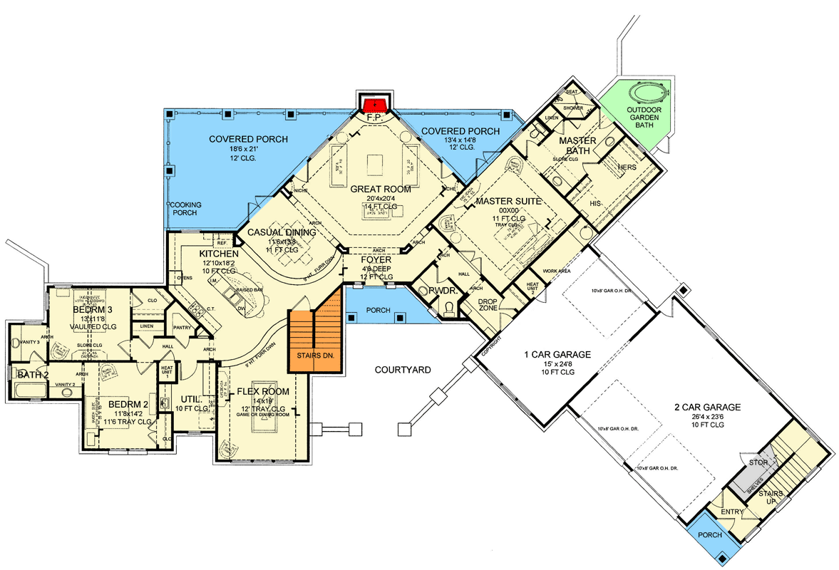 Plan 54044LK: Grand Coastal Contemporary House Plan with Pool and Main-Level Master Suite - Floor Plan - Main Level - Coastal, Coastal Contemporary, Contemporary, Transitional