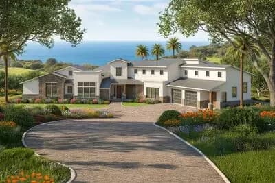 Grand Coastal Contemporary House Plan with Pool and Main-Level Master Suite