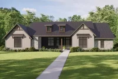 Hill Country 3-Bed House Plan with Master on Main and Private Study