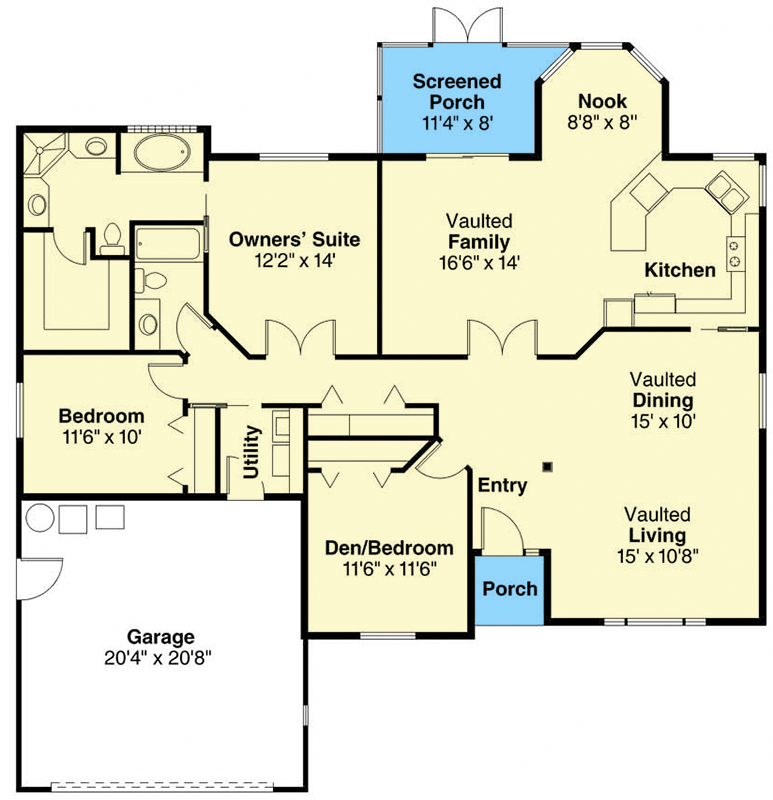 Plan 720157DA: Southwest Ranch House Plan with 3 Beds and Screened Porch - Floor Plan - Main Level - Ranch, Southwest, Spanish