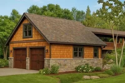 Rustic Mountain 2-Car Detached Garage House Plan with Bonus Room