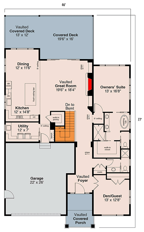 Plan 720163DA: Striking Contemporary 2-Bedroom House Plan with Split Layout and Flex Room - Floor Plan - Main Level - Contemporary