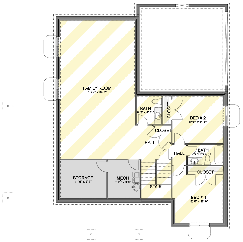 Plan 61675UT: Traditional Ranch House Plan with Split Bedrooms - Floor Plan - Optionally Finished Lower Level - Ranch, Traditional