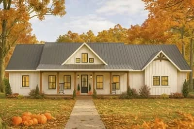 Modern Farmhouse Ranch House Plan with 3 Beds and 3-Car Garage