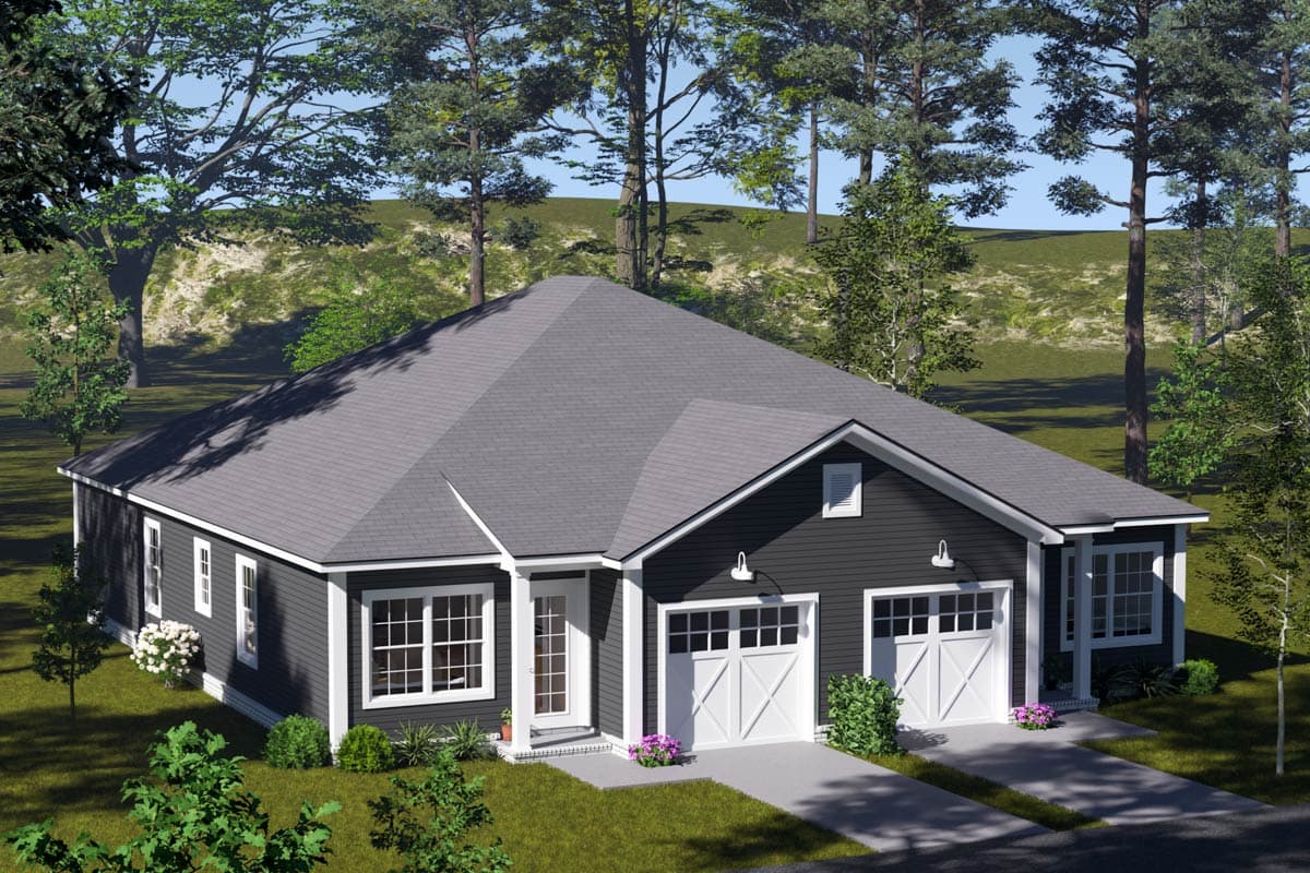 Plan 52485WM: Cottage Duplex House Plan: 3 Beds, 2 Baths, Main Level Laundry Per Unit - Image #5 - Cottage, Craftsman, Traditional