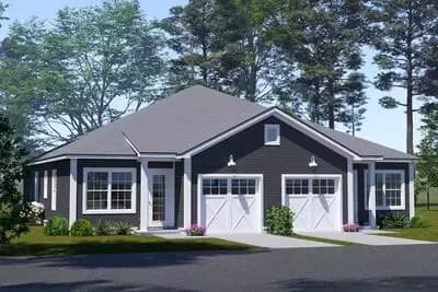 Cottage Duplex House Plan: 3 Beds, 2 Baths, Main Level Laundry Per Unit