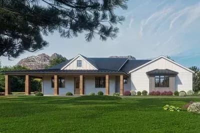 Modern Farmhouse House Plan with 4 Beds, Office, Outdoor Kitchen