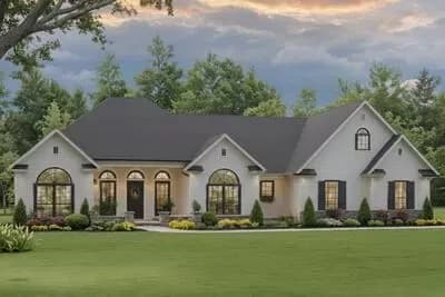 Country Ranch House Plan with Home Office and Split Bedrooms