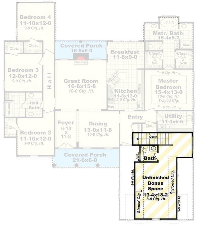 Plan 51332MM: 4-Bedroom European French Country House Plan with Optional Bonus Room - Floor Plan - 2nd Floor - Country, European, French Country