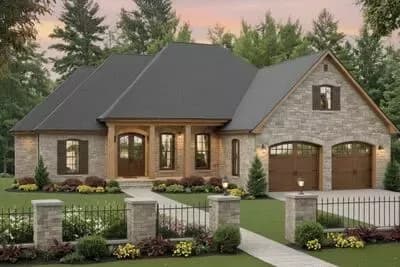 4-Bedroom European French Country House Plan with Optional Bonus Room