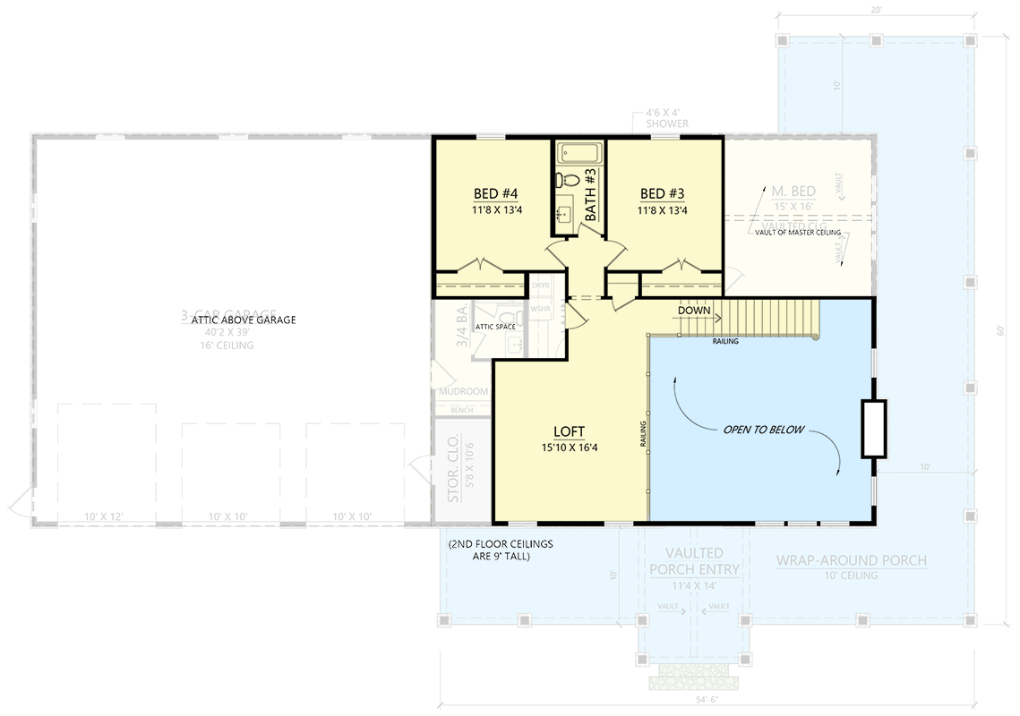 Plan 56563SM: Grand 4-Bed Barndominium House Plan with RV Garage and Wrap-Around Porch - Floor Plan - 2nd Floor - Barndominium, Farmhouse