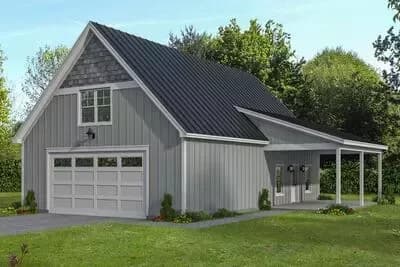 Modern Barn 4-Car Garage Plan with Flexible Living Space
